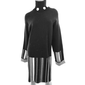 Edun Size 8 Striped Turtleneck Dress Black w White Stripes/Silver Metallic